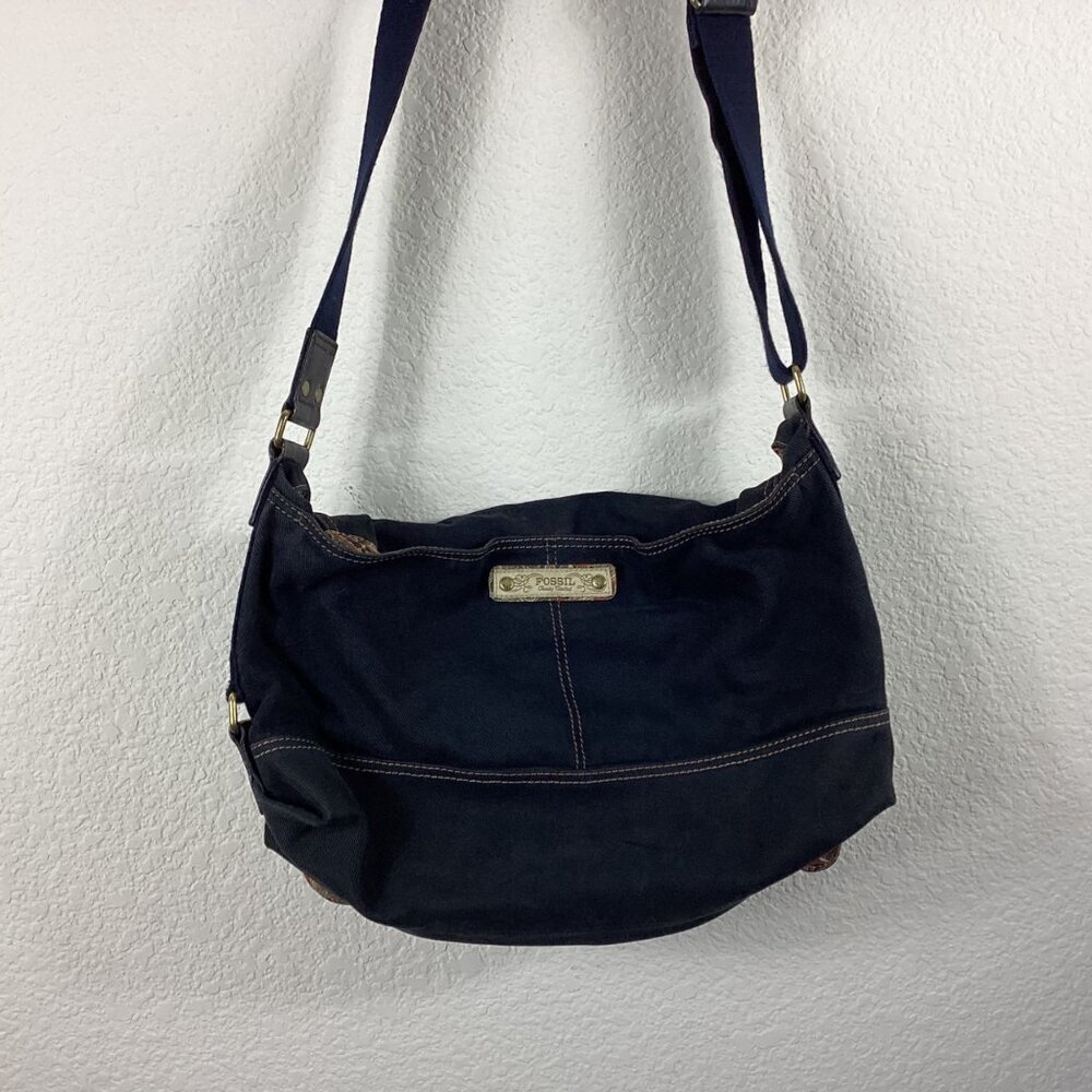 Fossil Women Blue Denim Adjustable Strap Messenger Bag - Picture 9 of 10